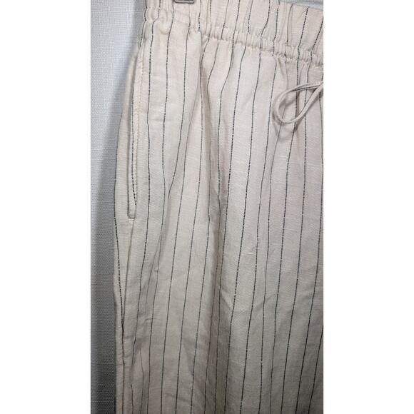 H&M Womens Linen Blend Wide Leg Pull On Pants S Beige Pinstripe Resort Coastal - Picture 3 of 8